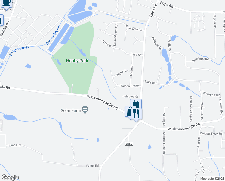 map of restaurants, bars, coffee shops, grocery stores, and more near 4106 Deer Track Court in Winston-Salem