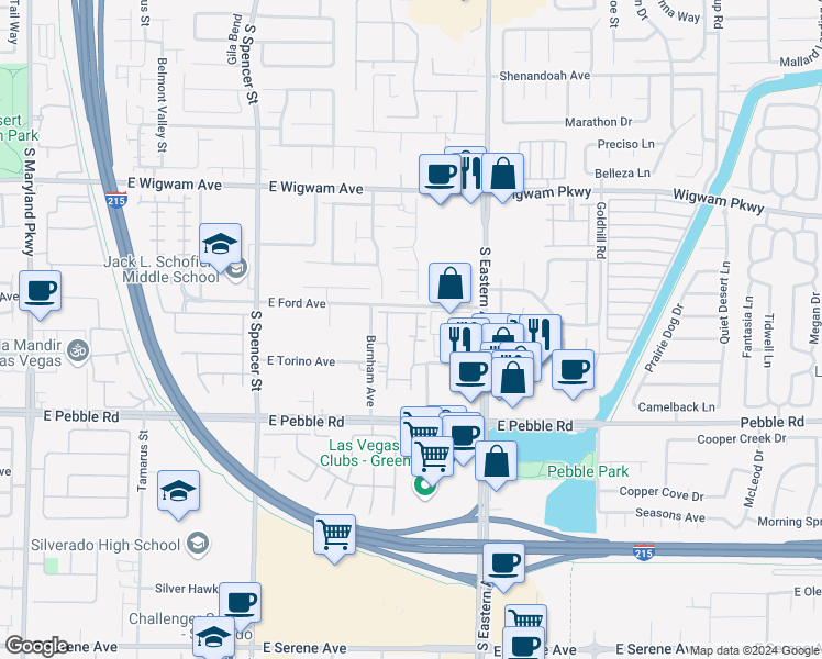 map of restaurants, bars, coffee shops, grocery stores, and more near 8805 Jeffreys Street in Las Vegas