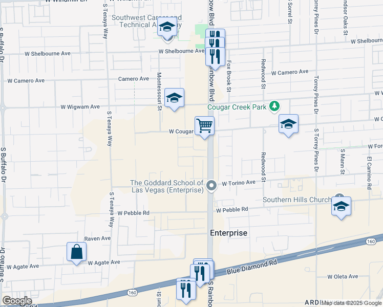 map of restaurants, bars, coffee shops, grocery stores, and more near 6972 West Ford Avenue in Las Vegas