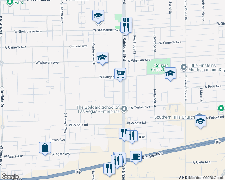 map of restaurants, bars, coffee shops, grocery stores, and more near 7002 West Ford Avenue in Las Vegas