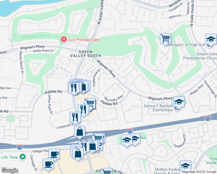 map of restaurants, bars, coffee shops, grocery stores, and more near 83 Ginger Lily Terrace in Henderson