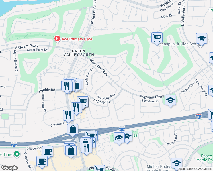 map of restaurants, bars, coffee shops, grocery stores, and more near 2117 Rockrose Circle in Henderson