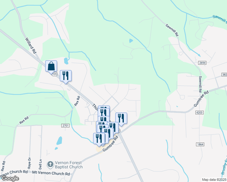 map of restaurants, bars, coffee shops, grocery stores, and more near 4680 Joe Shawn Road in Winston-Salem