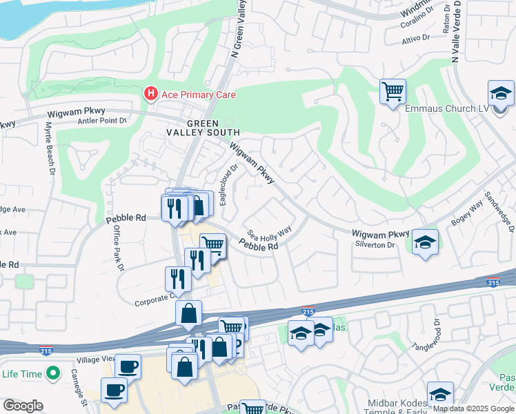map of restaurants, bars, coffee shops, grocery stores, and more near 2129 Sun Rose Circle in Henderson