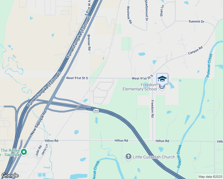 map of restaurants, bars, coffee shops, grocery stores, and more near 9181 Freedom Avenue in Sapulpa