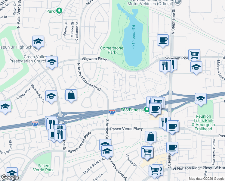 map of restaurants, bars, coffee shops, grocery stores, and more near 1553 Razella Court in Henderson