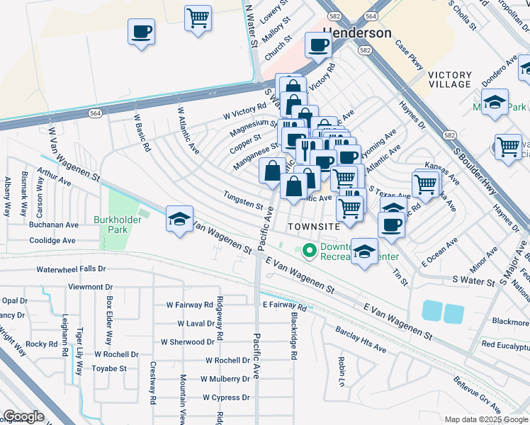 map of restaurants, bars, coffee shops, grocery stores, and more near 239 Pacific Avenue in Henderson