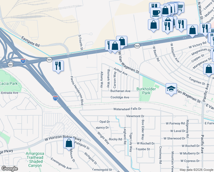 map of restaurants, bars, coffee shops, grocery stores, and more near 617 Buchanan Avenue in Henderson