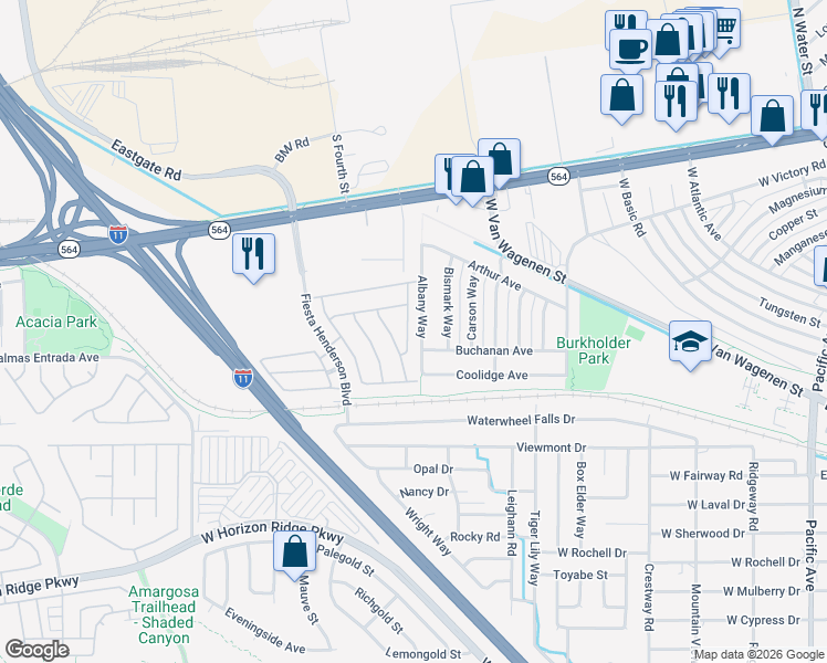 map of restaurants, bars, coffee shops, grocery stores, and more near 280 Quail Ranch Drive in Henderson
