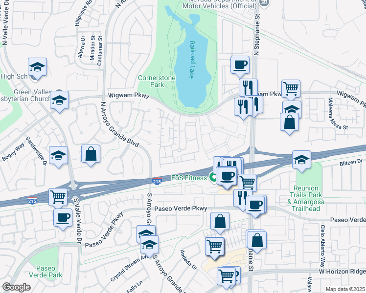 map of restaurants, bars, coffee shops, grocery stores, and more near 50 Aura de Blanco Street in Henderson