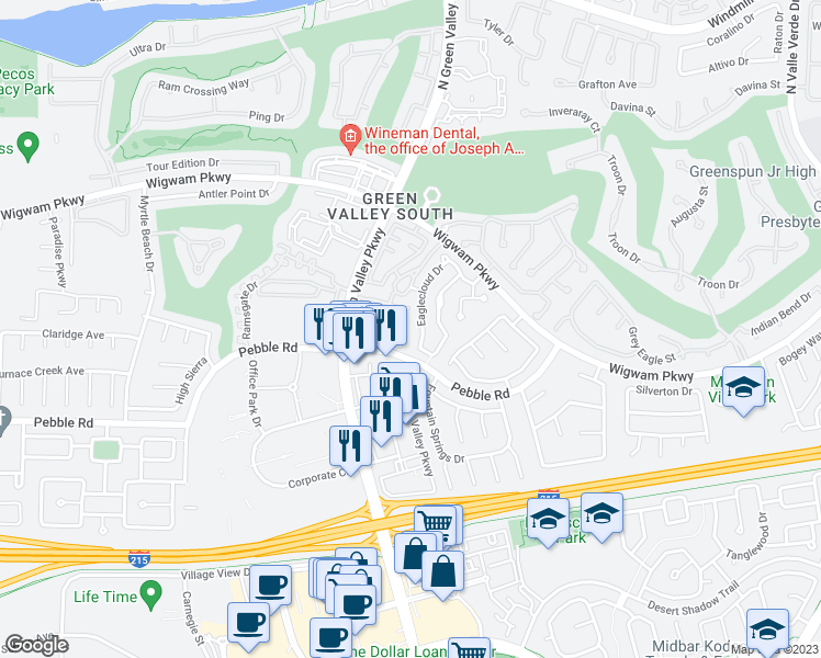 map of restaurants, bars, coffee shops, grocery stores, and more near 2178 Polynesia Circle in Henderson