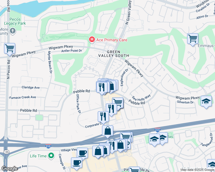 map of restaurants, bars, coffee shops, grocery stores, and more near 2137 Polynesia Circle in Henderson