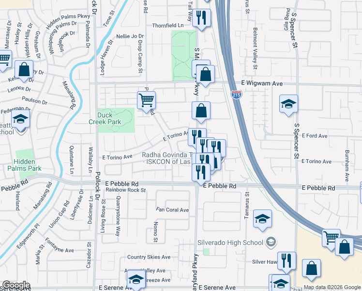 map of restaurants, bars, coffee shops, grocery stores, and more near 8754 Glennaire Way in Las Vegas