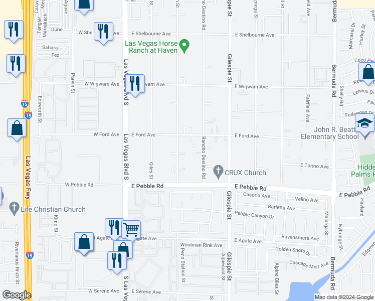 map of restaurants, bars, coffee shops, grocery stores, and more near 8770 Haven Street in Las Vegas