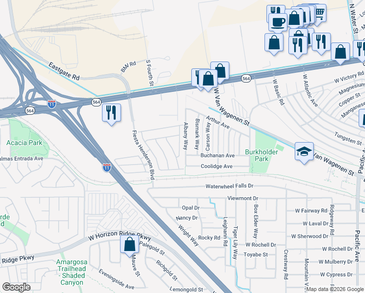 map of restaurants, bars, coffee shops, grocery stores, and more near 280 Quail Ranch Drive in Henderson