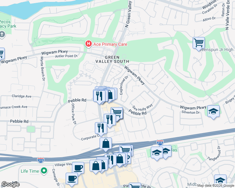 map of restaurants, bars, coffee shops, grocery stores, and more near 2180 Polynesia Circle in Henderson