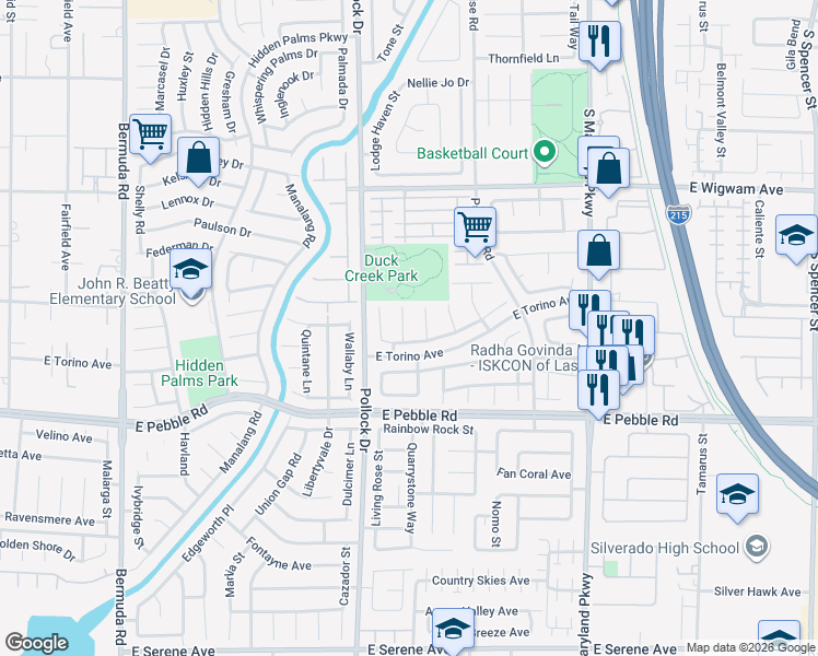 map of restaurants, bars, coffee shops, grocery stores, and more near 8703 Country Ridge Court in Las Vegas