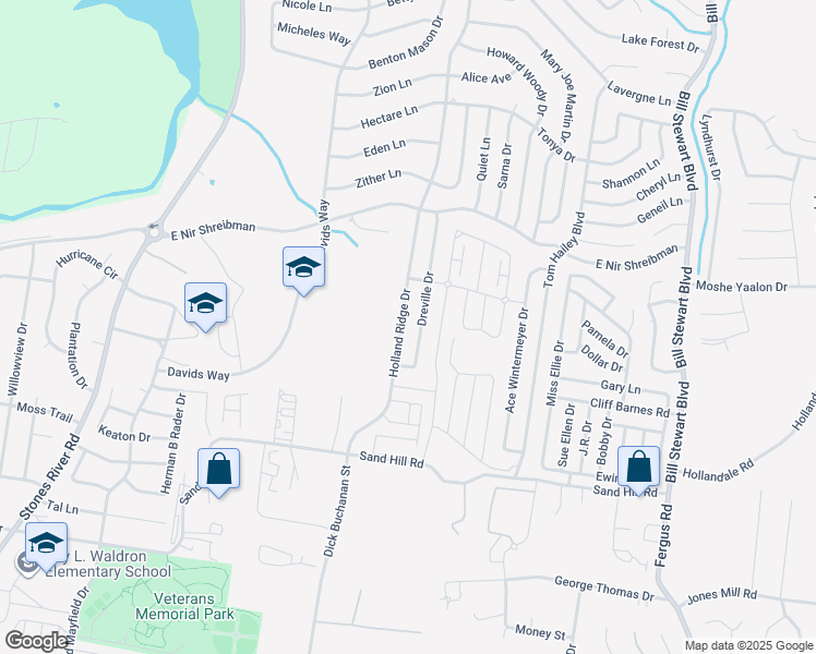 map of restaurants, bars, coffee shops, grocery stores, and more near 729 Holland Ridge Drive in La Vergne