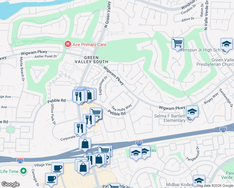 map of restaurants, bars, coffee shops, grocery stores, and more near 2143 Falcon Pointe Lane in Henderson