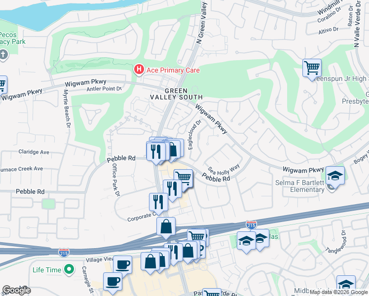 map of restaurants, bars, coffee shops, grocery stores, and more near 2198 Polynesia Circle in Henderson