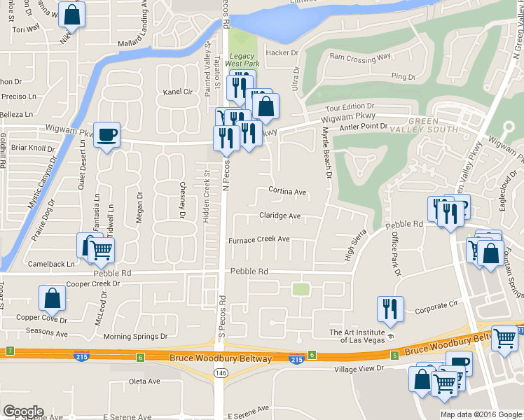 map of restaurants, bars, coffee shops, grocery stores, and more near 66 Reflections Road in Henderson