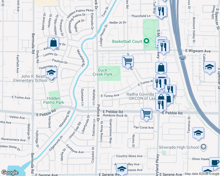 map of restaurants, bars, coffee shops, grocery stores, and more near 8703 Country Ridge Court in Las Vegas