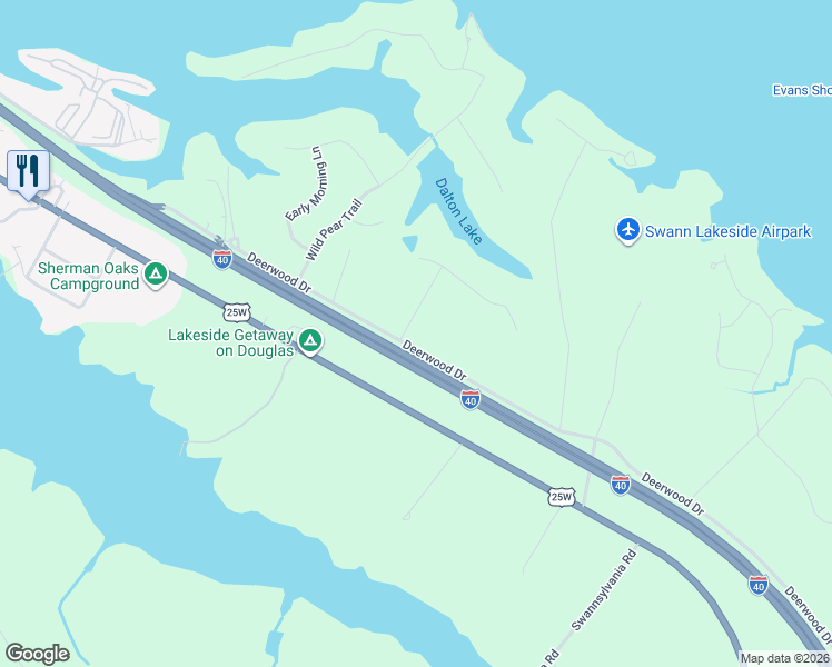 map of restaurants, bars, coffee shops, grocery stores, and more near 3 Deerwood Drive in Dandridge