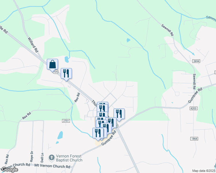 map of restaurants, bars, coffee shops, grocery stores, and more near 4600 Joe Shawn Road in Winston-Salem