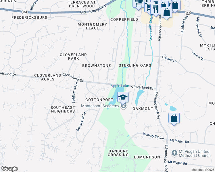 map of restaurants, bars, coffee shops, grocery stores, and more near 325 Mayfield Station in Brentwood