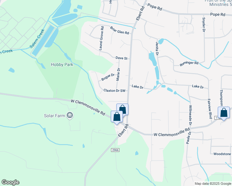 map of restaurants, bars, coffee shops, grocery stores, and more near 2016 Claxton Drive Southwest in Winston-Salem