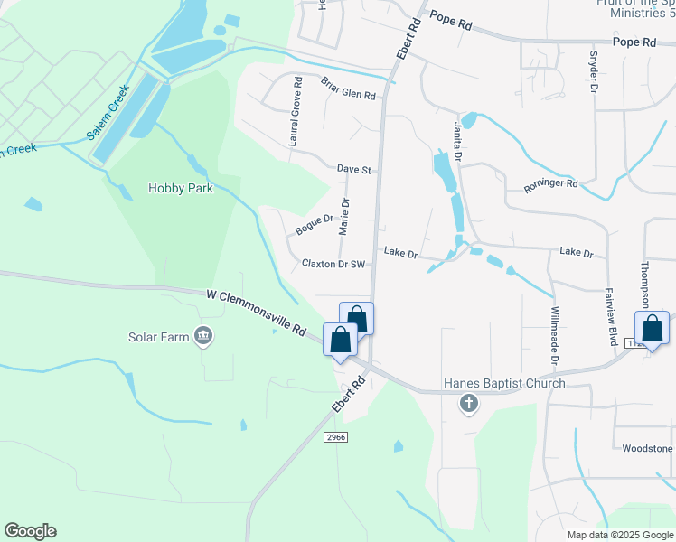 map of restaurants, bars, coffee shops, grocery stores, and more near 2016 Claxton Drive Southwest in Winston-Salem