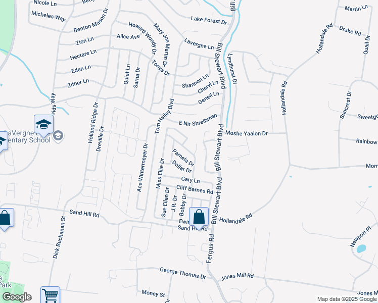 map of restaurants, bars, coffee shops, grocery stores, and more near 832 Ray Krebbs Drive in La Vergne