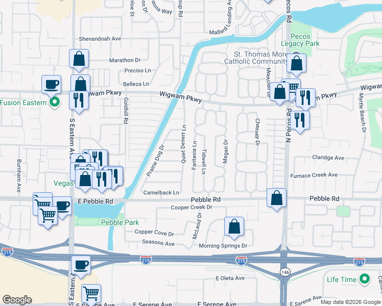 map of restaurants, bars, coffee shops, grocery stores, and more near 51 Fantasia Lane in Henderson
