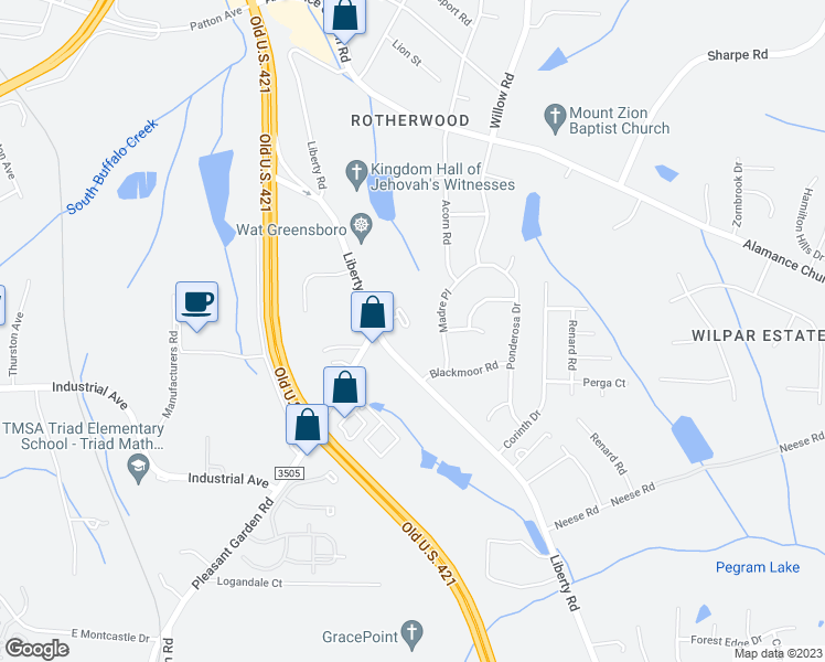 map of restaurants, bars, coffee shops, grocery stores, and more near 2807 Pleasant Garden Road in Greensboro