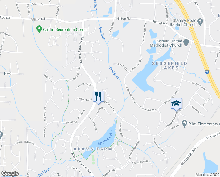 map of restaurants, bars, coffee shops, grocery stores, and more near 6 Sawmill Court in Greensboro
