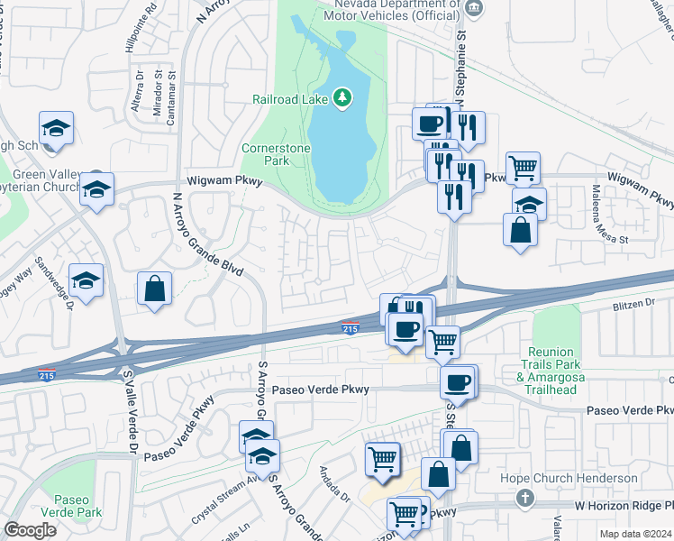 map of restaurants, bars, coffee shops, grocery stores, and more near 50 Aura de Blanco Street in Henderson
