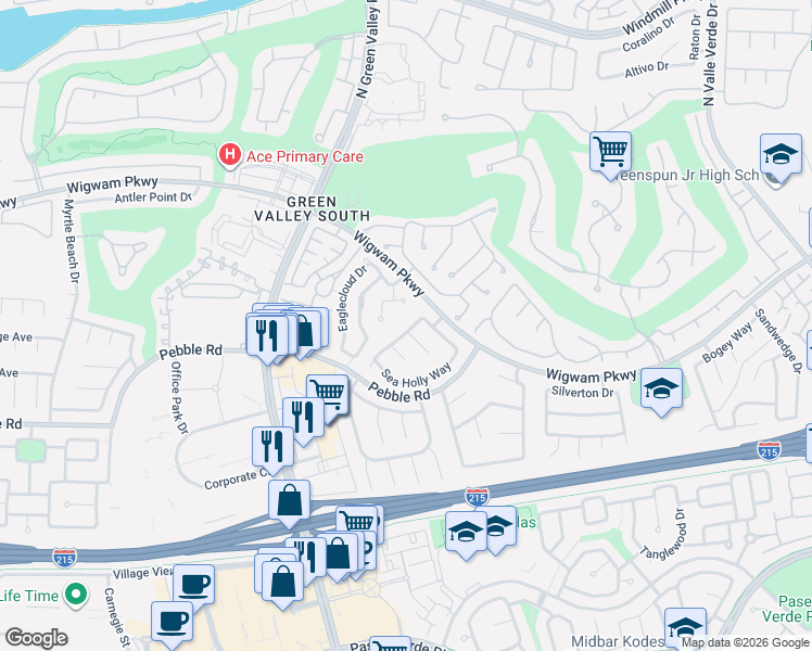 map of restaurants, bars, coffee shops, grocery stores, and more near 2143 Falcon Pointe Lane in Henderson