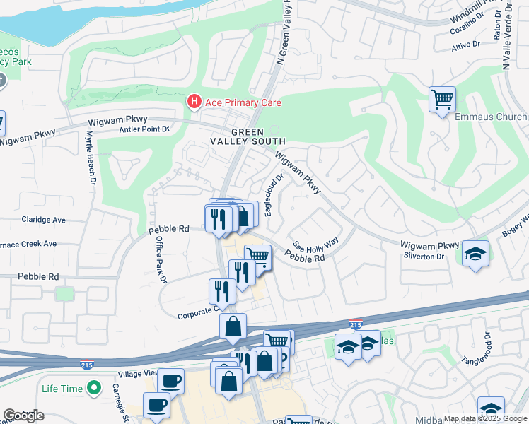 map of restaurants, bars, coffee shops, grocery stores, and more near 2186 Eaglecloud Drive in Henderson