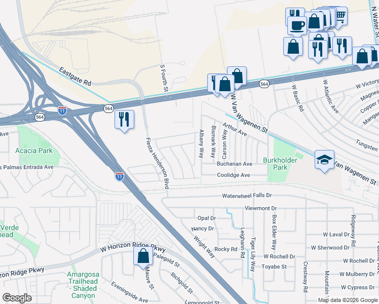 map of restaurants, bars, coffee shops, grocery stores, and more near 634 Ember Rock Avenue in Henderson