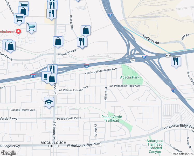 map of restaurants, bars, coffee shops, grocery stores, and more near 60 Mesa Rivera Street in Henderson