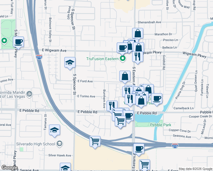map of restaurants, bars, coffee shops, grocery stores, and more near 8805 Jeffreys Street in Las Vegas