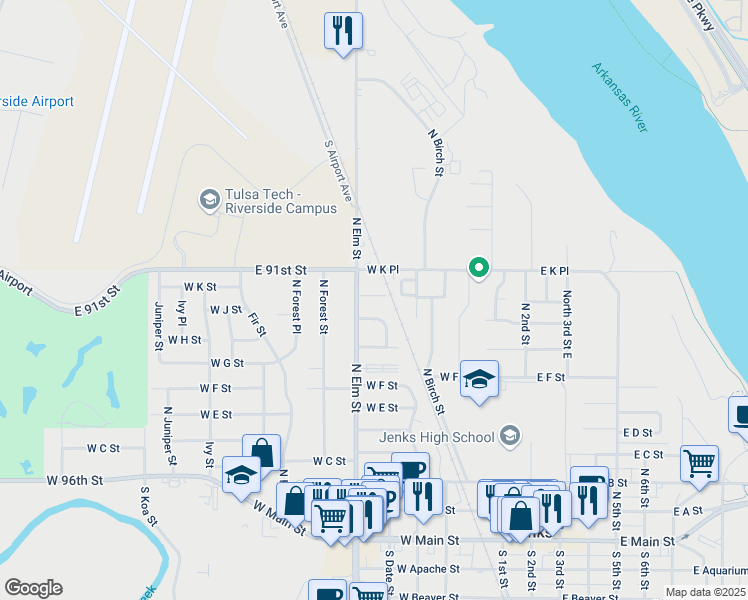 map of restaurants, bars, coffee shops, grocery stores, and more near 556 West K Place in Jenks
