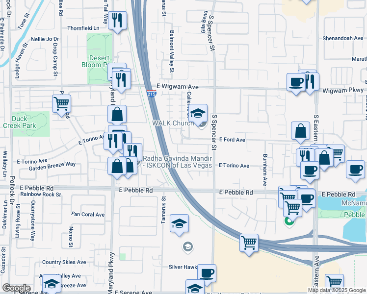 map of restaurants, bars, coffee shops, grocery stores, and more near 1605 Dark Wolf Avenue in Las Vegas
