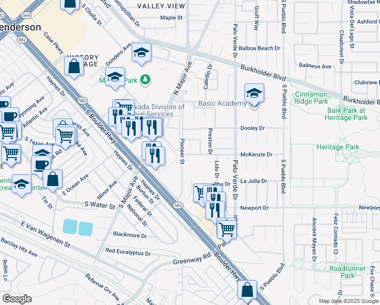map of restaurants, bars, coffee shops, grocery stores, and more near 310 Clover Glen Court in Henderson