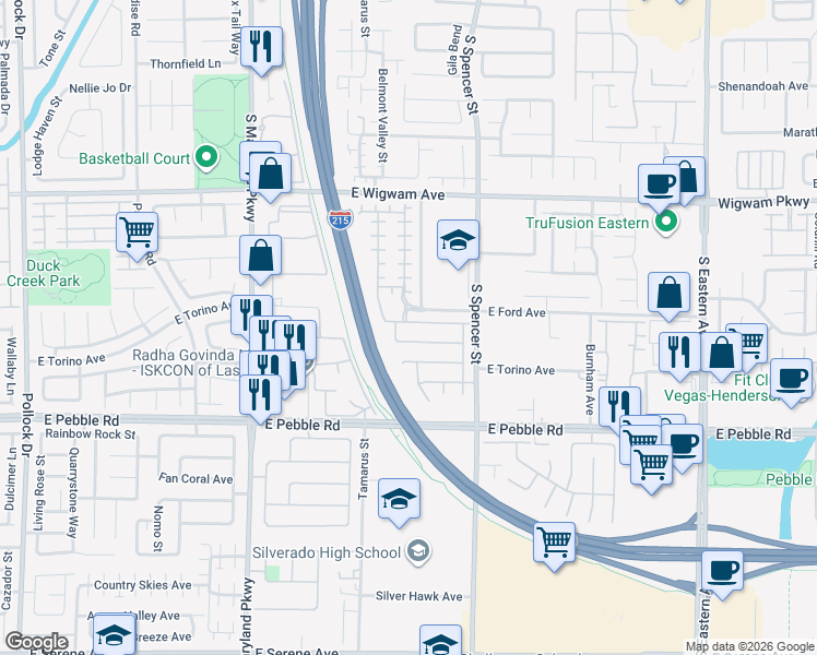 map of restaurants, bars, coffee shops, grocery stores, and more near 1605 Dark Wolf Avenue in Las Vegas