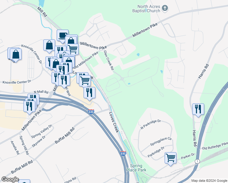 map of restaurants, bars, coffee shops, grocery stores, and more near 2326 McCampbell Wells Way in Knoxville