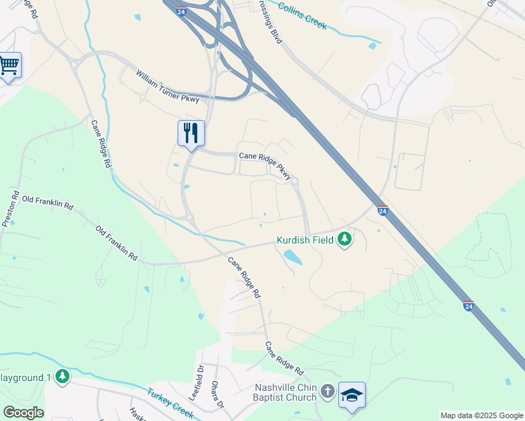 map of restaurants, bars, coffee shops, grocery stores, and more near 5580 Cane Ridge Road in Nashville