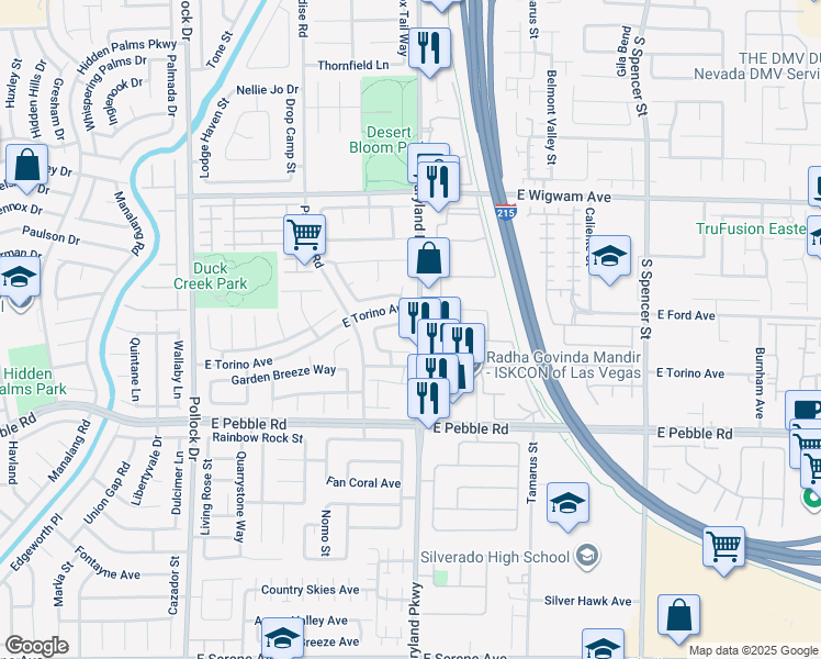 map of restaurants, bars, coffee shops, grocery stores, and more near 8740 Country Crossings Street in Las Vegas