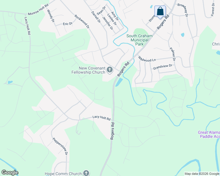 map of restaurants, bars, coffee shops, grocery stores, and more near 1913 Rogers Road in Graham
