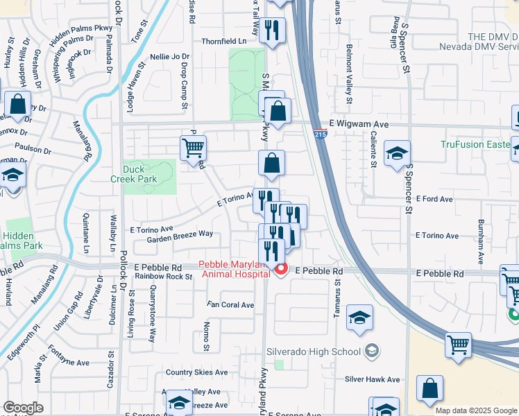 map of restaurants, bars, coffee shops, grocery stores, and more near 8740 Country Crossings Street in Las Vegas